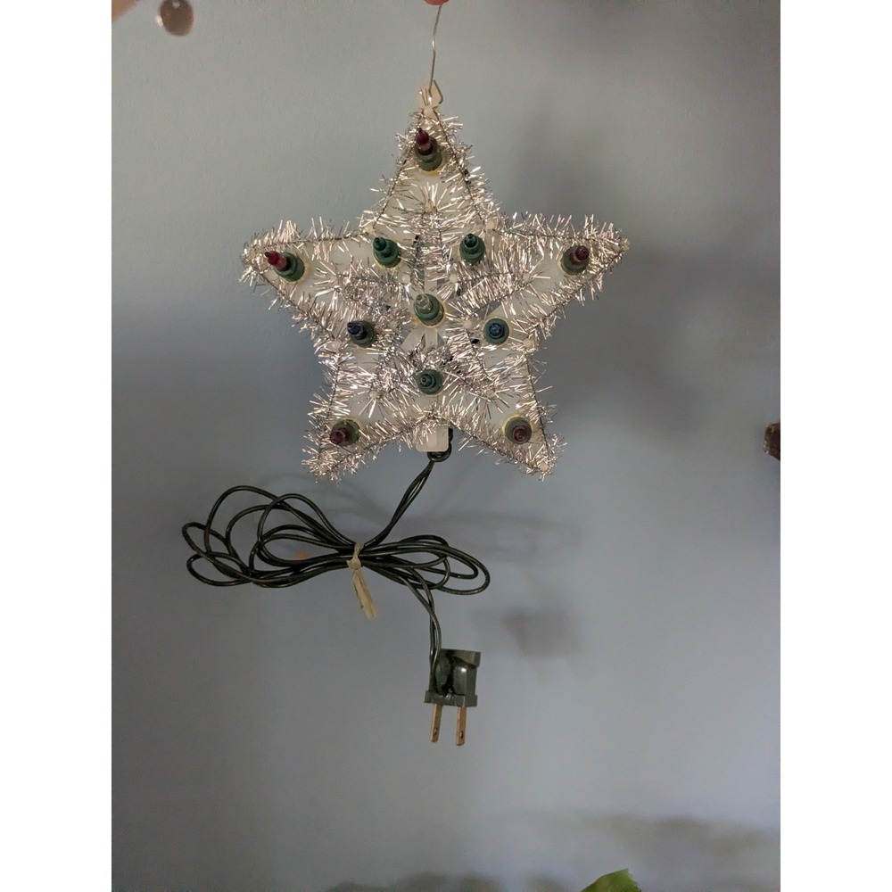 Vintage Lighted Christmas Star‎ Tinsel Wall Decor Plug In Working